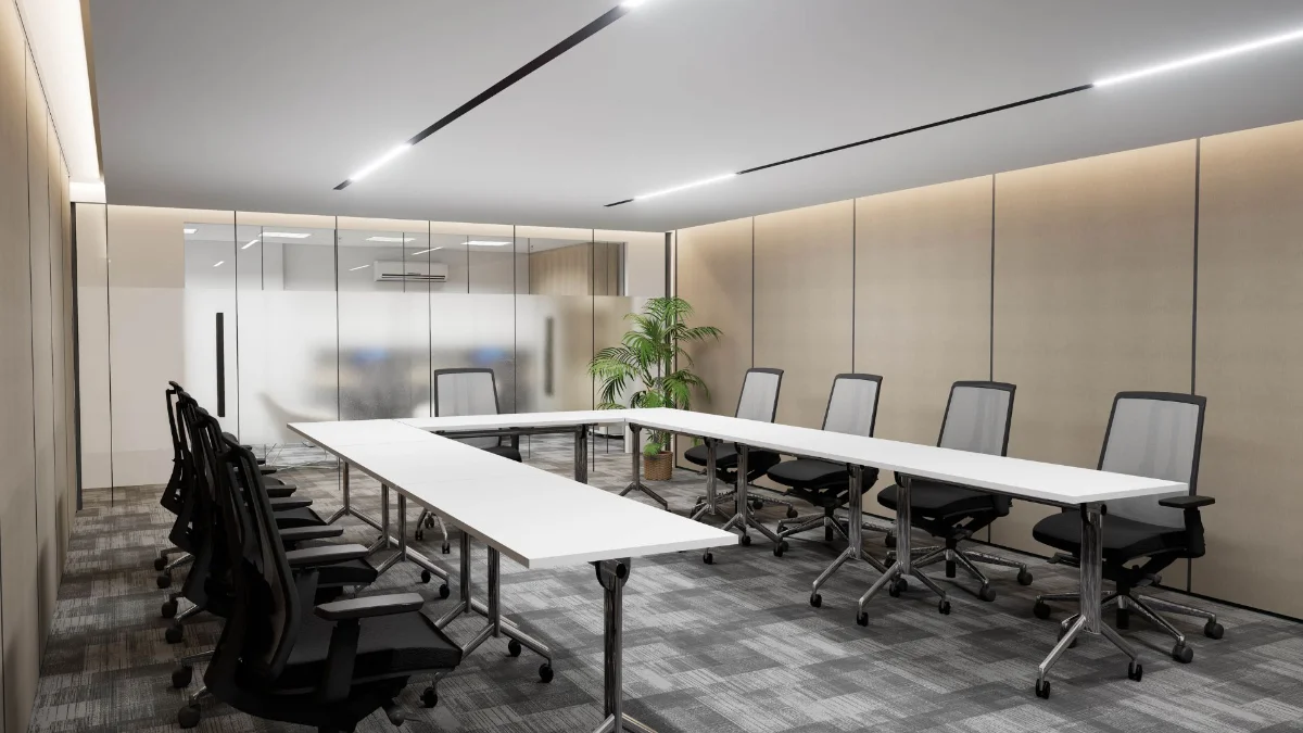Foldable divider transforming an office